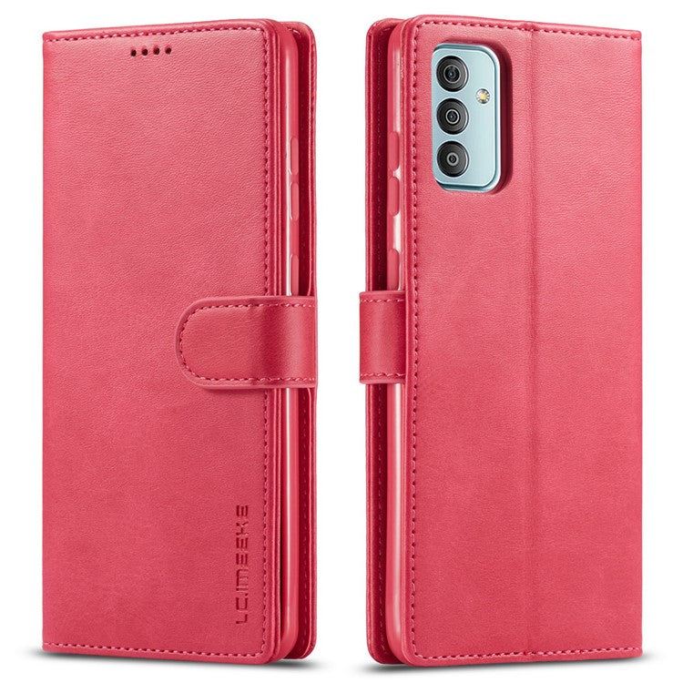 LC.IMEEKE For Samsung Galaxy M23 5G/F23 5G Textured PU Leather Magnetic Clasp Phone Case with Wallet Stand - Red