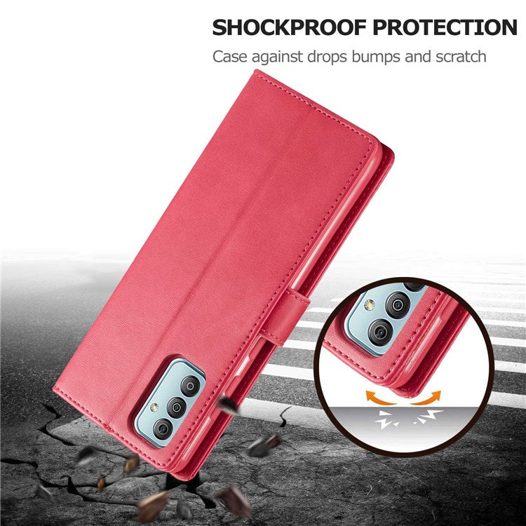 LC.IMEEKE For Samsung Galaxy M23 5G/F23 5G Textured PU Leather Magnetic Clasp Phone Case with Wallet Stand - Red