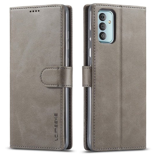 LC.IMEEKE For Samsung Galaxy M23 5G/F23 5G Textured PU Leather Magnetic Clasp Phone Case with Wallet Stand - Grey