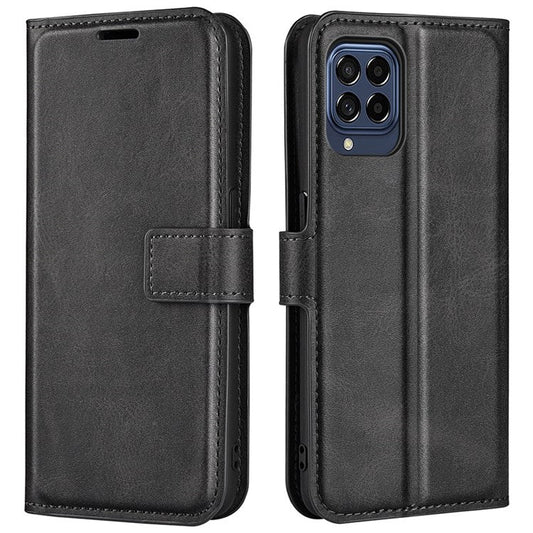 For Samsung Galaxy M33 5G (Global Version) Magnetic Clasp Textured PU Leather Stand Phone Case Wallet Folio Flip Cover - Black