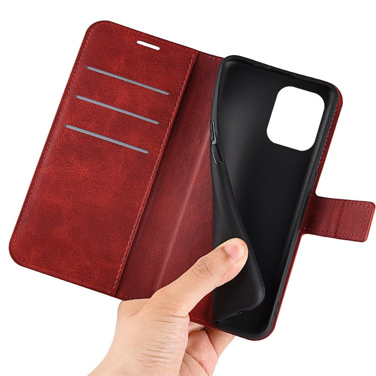 For Samsung Galaxy M33 5G (Global Version) Magnetic Clasp Textured PU Leather Stand Phone Case Wallet Folio Flip Cover - Red
