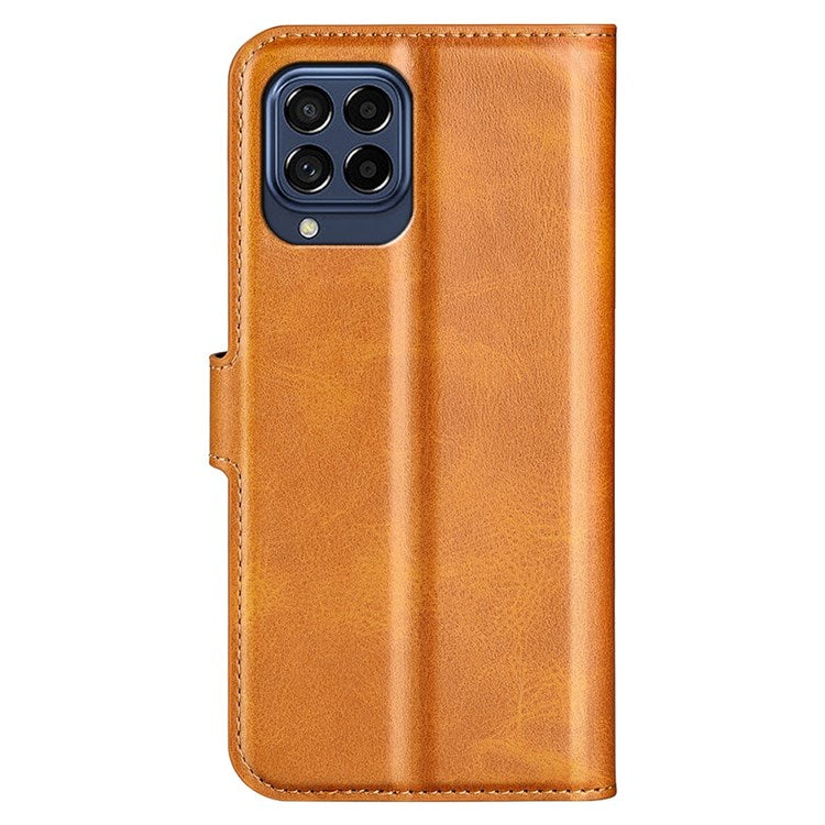 For Samsung Galaxy M33 5G (Global Version) Magnetic Clasp Textured PU Leather Stand Phone Case Wallet Folio Flip Cover - Yellow