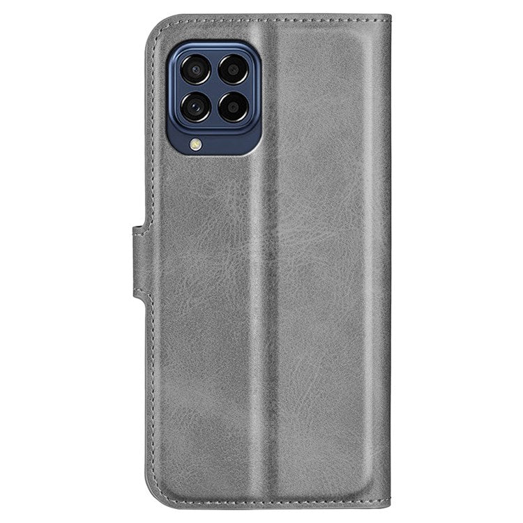 For Samsung Galaxy M33 5G (Global Version) Magnetic Clasp Textured PU Leather Stand Phone Case Wallet Folio Flip Cover - Grey
