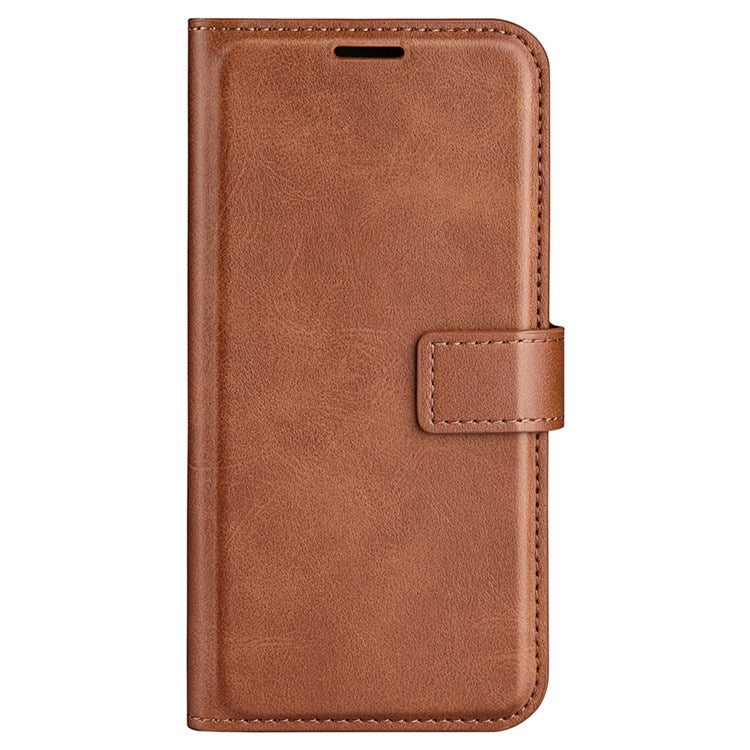 For Samsung Galaxy M33 5G (Global Version) Magnetic Clasp Textured PU Leather Stand Phone Case Wallet Folio Flip Cover - Light Brown