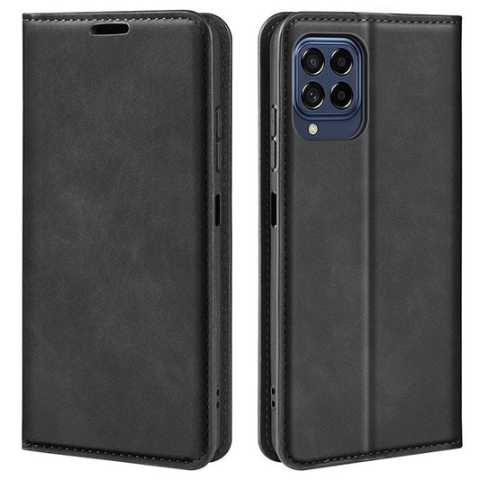 For Samsung Galaxy M33 5G (Global Version) Skin-touch Feeling PU Leather Auto Closure Magnetic Phone Case with Wallet Stand - Black