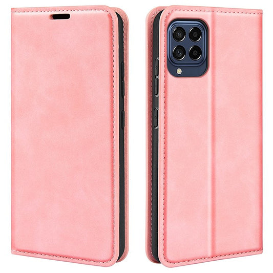 For Samsung Galaxy M33 5G (Global Version) Skin-touch Feeling PU Leather Auto Closure Magnetic Phone Case with Wallet Stand - Pink