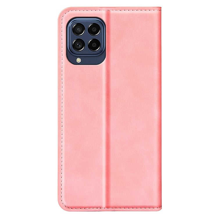 For Samsung Galaxy M33 5G (Global Version) Skin-touch Feeling PU Leather Auto Closure Magnetic Phone Case with Wallet Stand - Pink