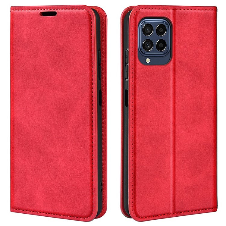 For Samsung Galaxy M33 5G (Global Version) Skin-touch Feeling PU Leather Auto Closure Magnetic Phone Case with Wallet Stand - Red