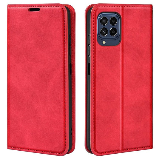 For Samsung Galaxy M33 5G (Global Version) Skin-touch Feeling PU Leather Auto Closure Magnetic Phone Case with Wallet Stand - Red