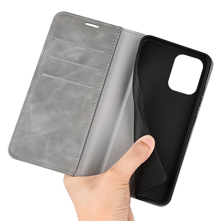 For Samsung Galaxy M33 5G (Global Version) Skin-touch Feeling PU Leather Auto Closure Magnetic Phone Case with Wallet Stand - Grey