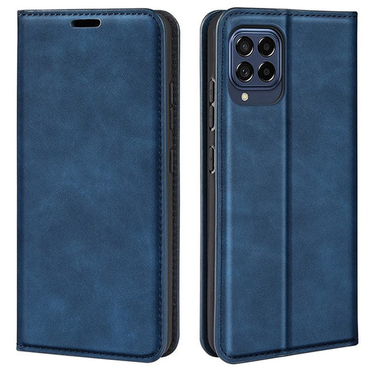 For Samsung Galaxy M33 5G (Global Version) Skin-touch Feeling PU Leather Auto Closure Magnetic Phone Case with Wallet Stand - Blue