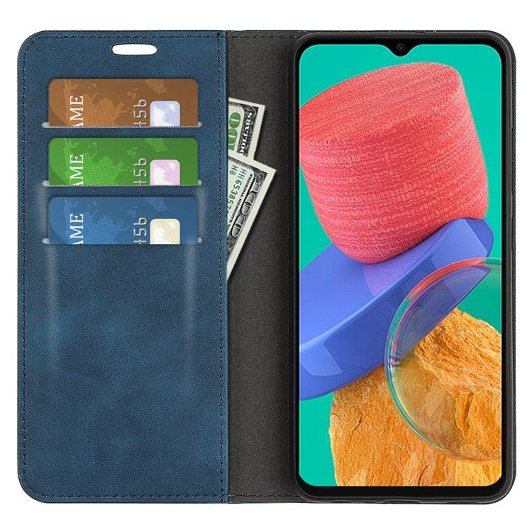For Samsung Galaxy M33 5G (Global Version) Skin-touch Feeling PU Leather Auto Closure Magnetic Phone Case with Wallet Stand - Blue