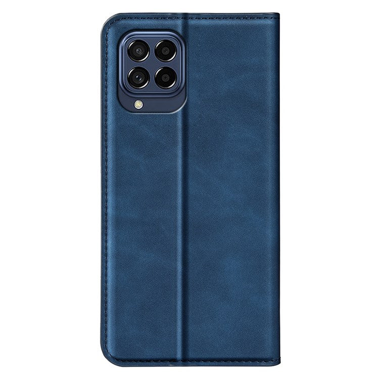 For Samsung Galaxy M33 5G (Global Version) Skin-touch Feeling PU Leather Auto Closure Magnetic Phone Case with Wallet Stand - Blue