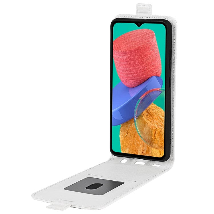 For Samsung Galaxy M33 5G (Global Version) Vertical Flip Crazy Horse Texture PU Leather Phone Case with Card Holder - White