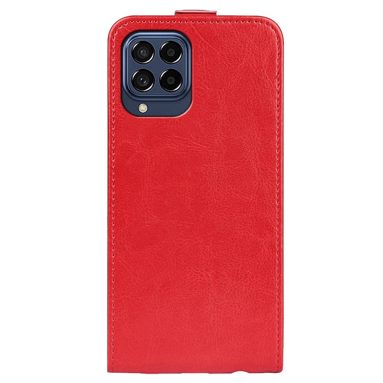For Samsung Galaxy M33 5G (Global Version) Vertical Flip Crazy Horse Texture PU Leather Phone Case with Card Holder - Red