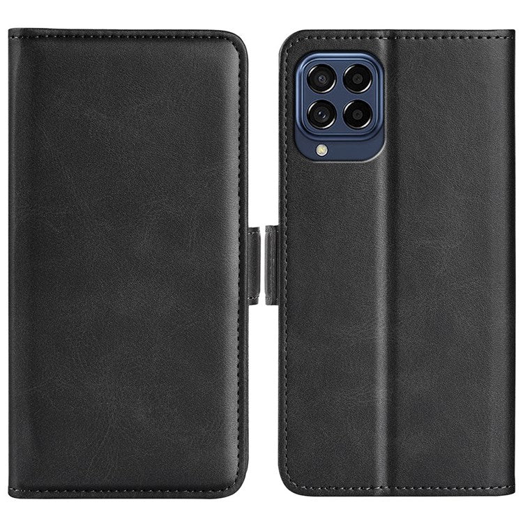 For Samsung Galaxy M33 5G (Global Version) Textured PU Leather Foldable Stand Phone Cover Magnetic Closure Wallet Flip Case - Black