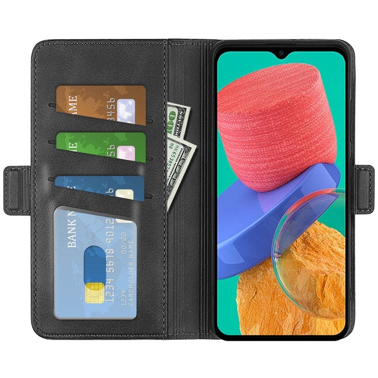 For Samsung Galaxy M33 5G (Global Version) Textured PU Leather Foldable Stand Phone Cover Magnetic Closure Wallet Flip Case - Black