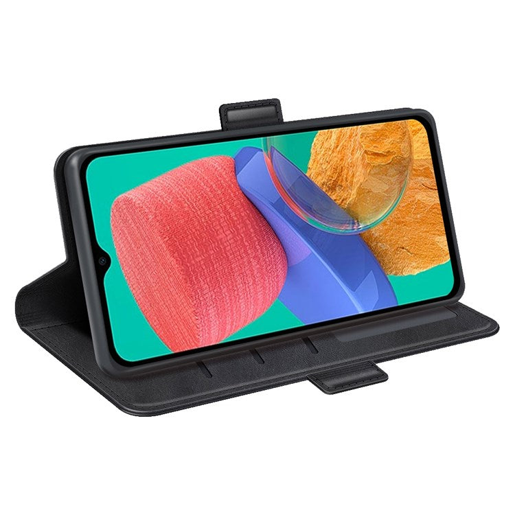 For Samsung Galaxy M33 5G (Global Version) Textured PU Leather Foldable Stand Phone Cover Magnetic Closure Wallet Flip Case - Black