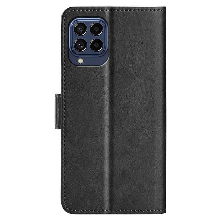 For Samsung Galaxy M33 5G (Global Version) Textured PU Leather Foldable Stand Phone Cover Magnetic Closure Wallet Flip Case - Black