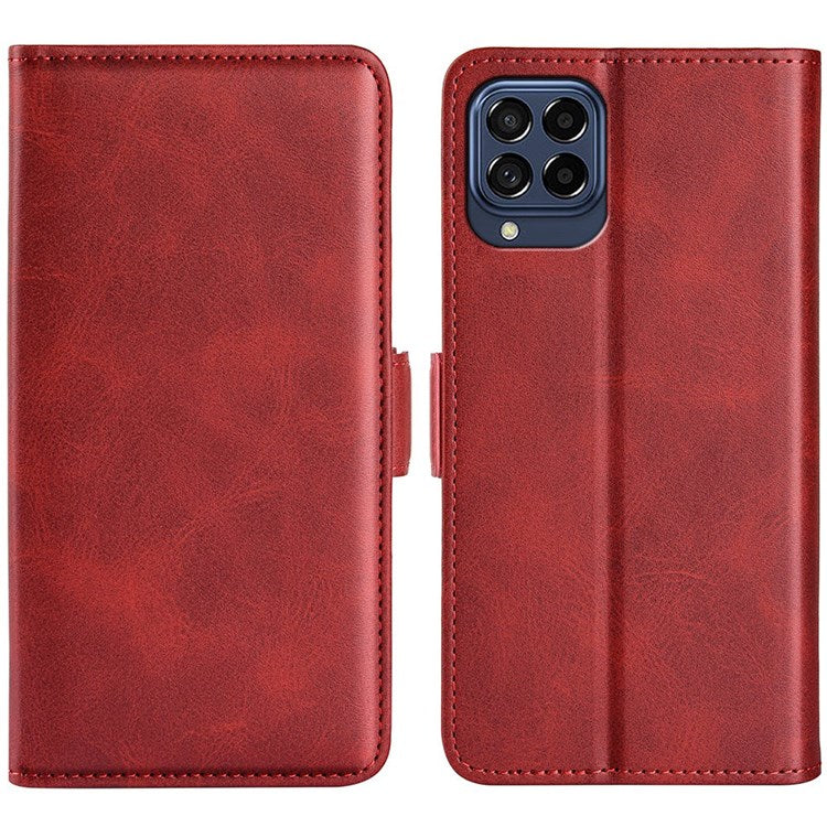 For Samsung Galaxy M33 5G (Global Version) Textured PU Leather Foldable Stand Phone Cover Magnetic Closure Wallet Flip Case - Red