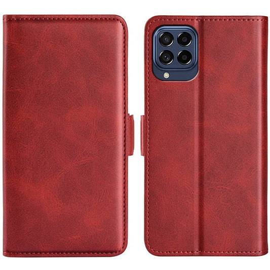 For Samsung Galaxy M33 5G (Global Version) Textured PU Leather Foldable Stand Phone Cover Magnetic Closure Wallet Flip Case - Red