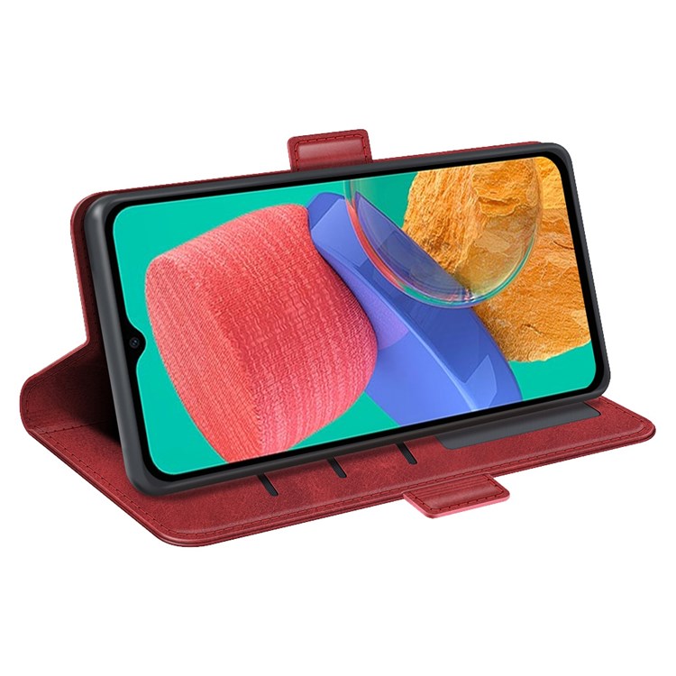 For Samsung Galaxy M33 5G (Global Version) Textured PU Leather Foldable Stand Phone Cover Magnetic Closure Wallet Flip Case - Red