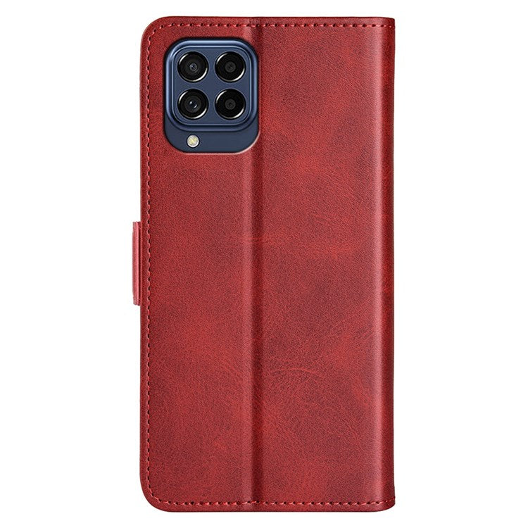 For Samsung Galaxy M33 5G (Global Version) Textured PU Leather Foldable Stand Phone Cover Magnetic Closure Wallet Flip Case - Red