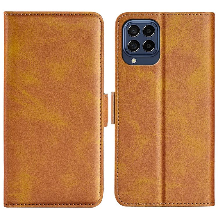 For Samsung Galaxy M33 5G (Global Version) Textured PU Leather Foldable Stand Phone Cover Magnetic Closure Wallet Flip Case - Yellow