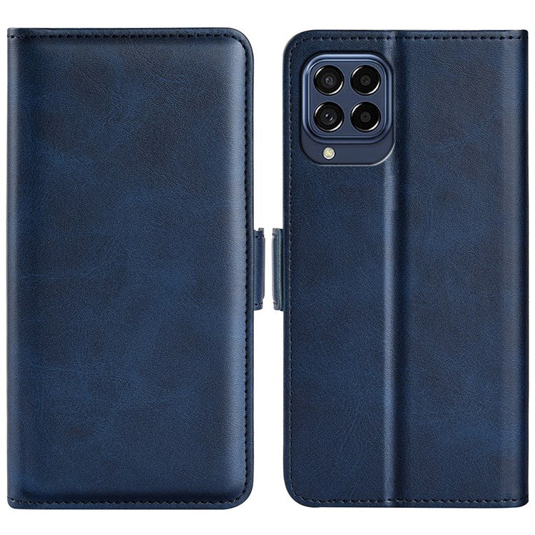 For Samsung Galaxy M33 5G (Global Version) Textured PU Leather Foldable Stand Phone Cover Magnetic Closure Wallet Flip Case - Blue