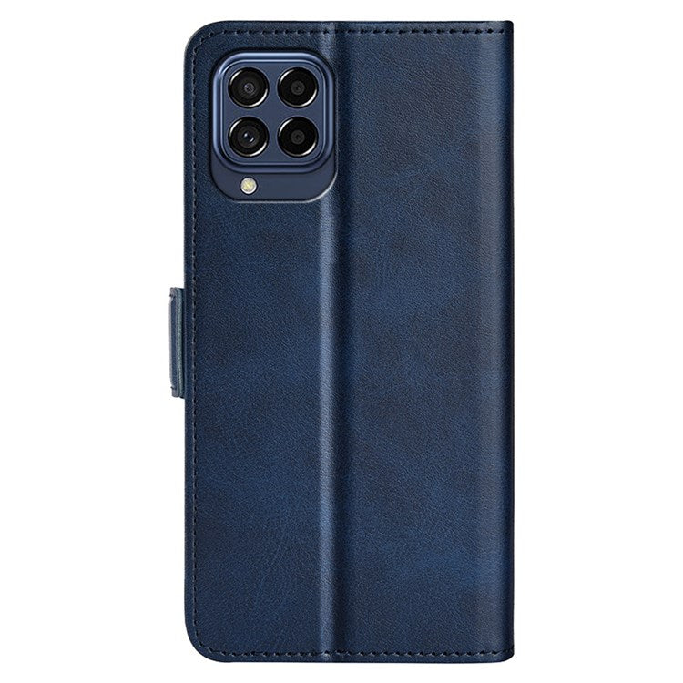 For Samsung Galaxy M33 5G (Global Version) Textured PU Leather Foldable Stand Phone Cover Magnetic Closure Wallet Flip Case - Blue