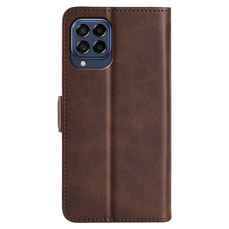 For Samsung Galaxy M33 5G (Global Version) Textured PU Leather Foldable Stand Phone Cover Magnetic Closure Wallet Flip Case - Brown