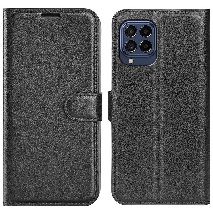 For Samsung Galaxy M33 5G (Global Version) Litchi Texture Leather Case Shockproof Stand Wallet Phone Protective Cover - Black