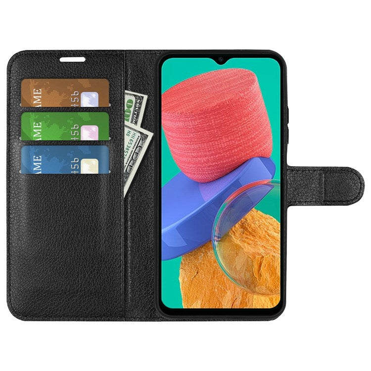 For Samsung Galaxy M33 5G (Global Version) Litchi Texture Leather Case Shockproof Stand Wallet Phone Protective Cover - Black