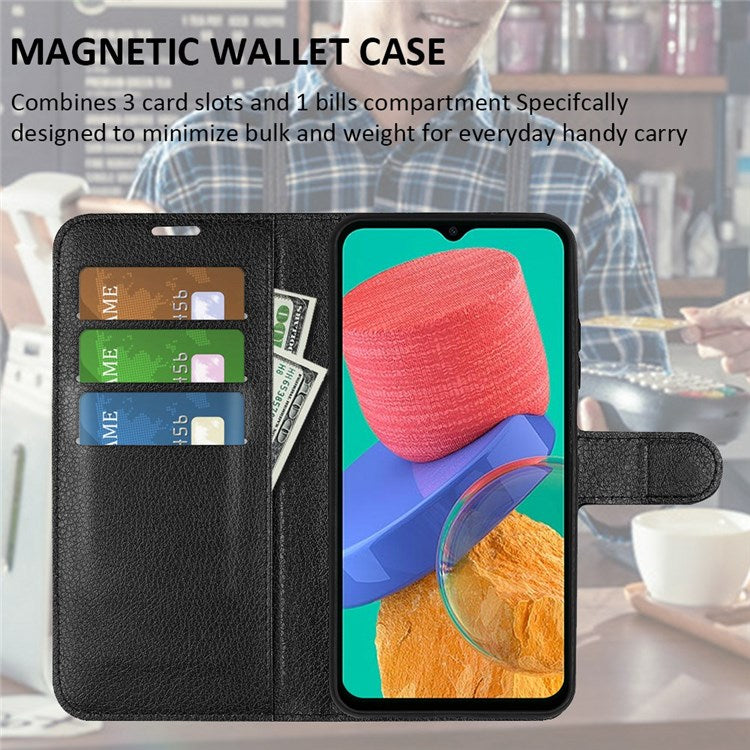 For Samsung Galaxy M33 5G (Global Version) Litchi Texture Leather Case Shockproof Stand Wallet Phone Protective Cover - Black