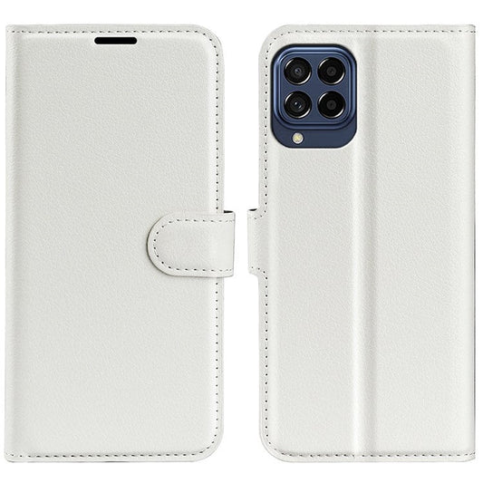 For Samsung Galaxy M33 5G (Global Version) Litchi Texture Leather Case Shockproof Stand Wallet Phone Protective Cover - White