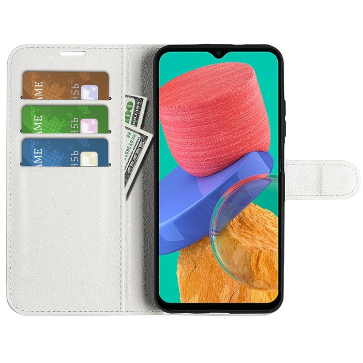 For Samsung Galaxy M33 5G (Global Version) Litchi Texture Leather Case Shockproof Stand Wallet Phone Protective Cover - White