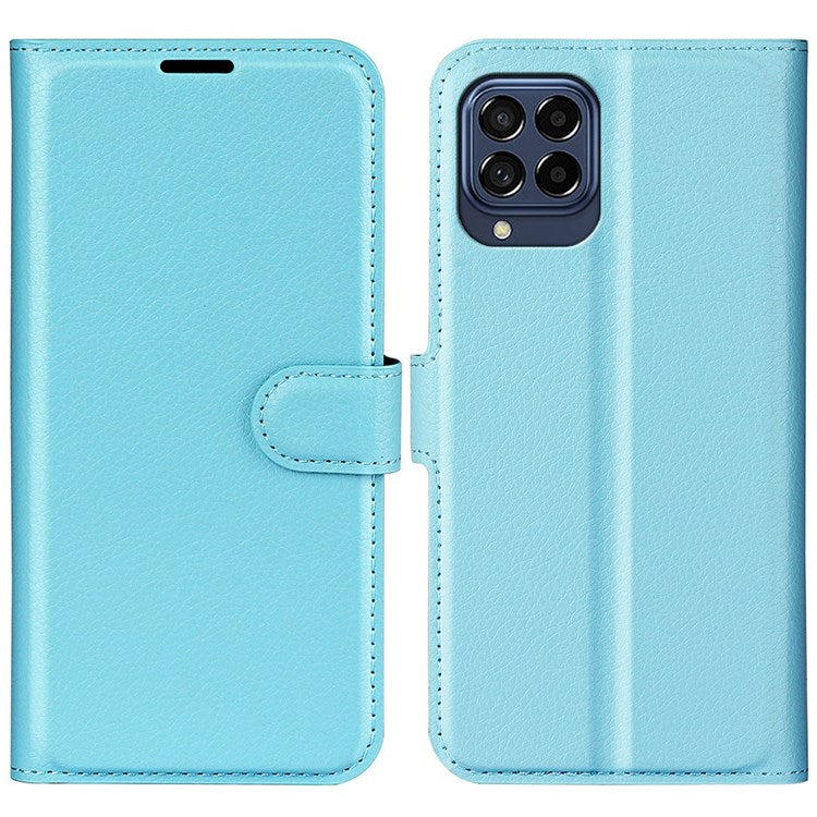 For Samsung Galaxy M33 5G (Global Version) Litchi Texture Leather Case Shockproof Stand Wallet Phone Protective Cover - Blue