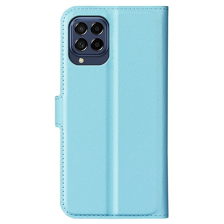 For Samsung Galaxy M33 5G (Global Version) Litchi Texture Leather Case Shockproof Stand Wallet Phone Protective Cover - Blue