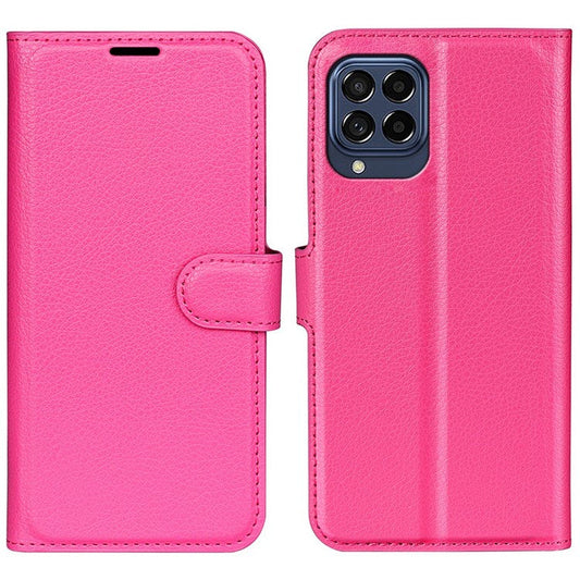 For Samsung Galaxy M33 5G (Global Version) Litchi Texture Leather Case Shockproof Stand Wallet Phone Protective Cover - Rose