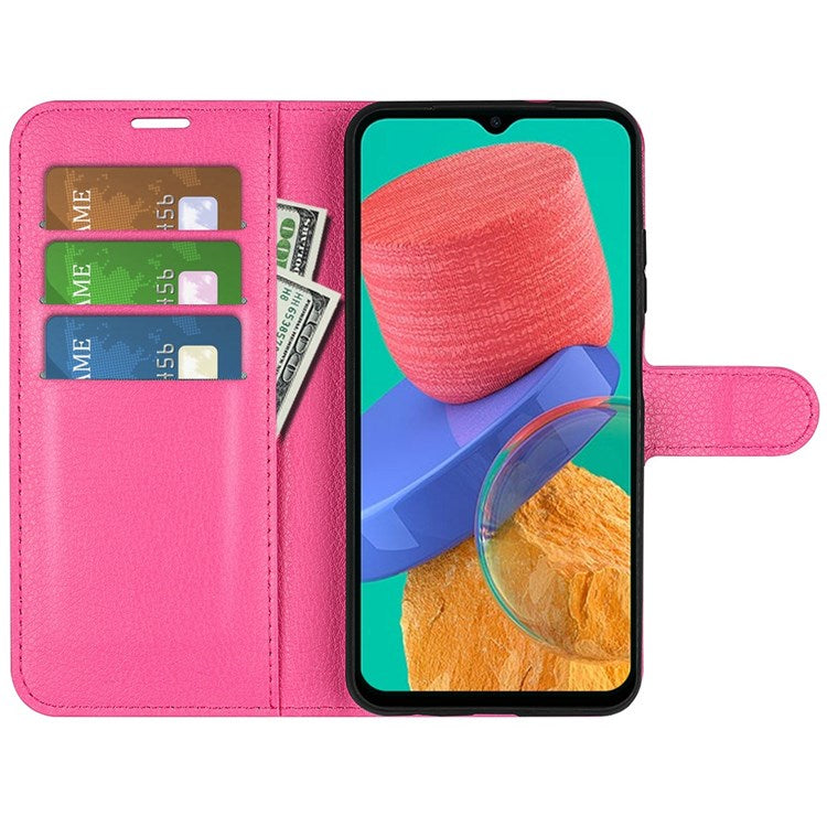 For Samsung Galaxy M33 5G (Global Version) Litchi Texture Leather Case Shockproof Stand Wallet Phone Protective Cover - Rose