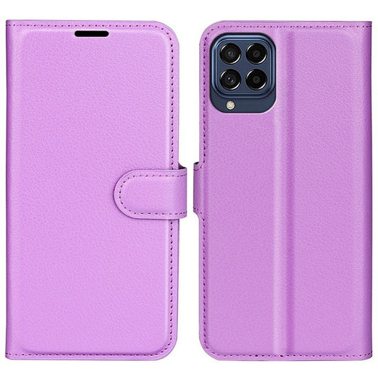 For Samsung Galaxy M33 5G (Global Version) Litchi Texture Leather Case Shockproof Stand Wallet Phone Protective Cover - Purple