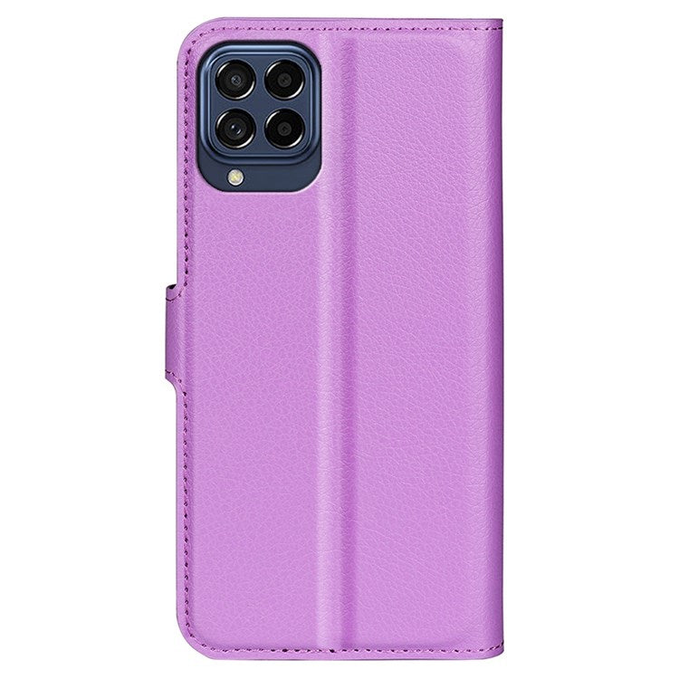 For Samsung Galaxy M33 5G (Global Version) Litchi Texture Leather Case Shockproof Stand Wallet Phone Protective Cover - Purple