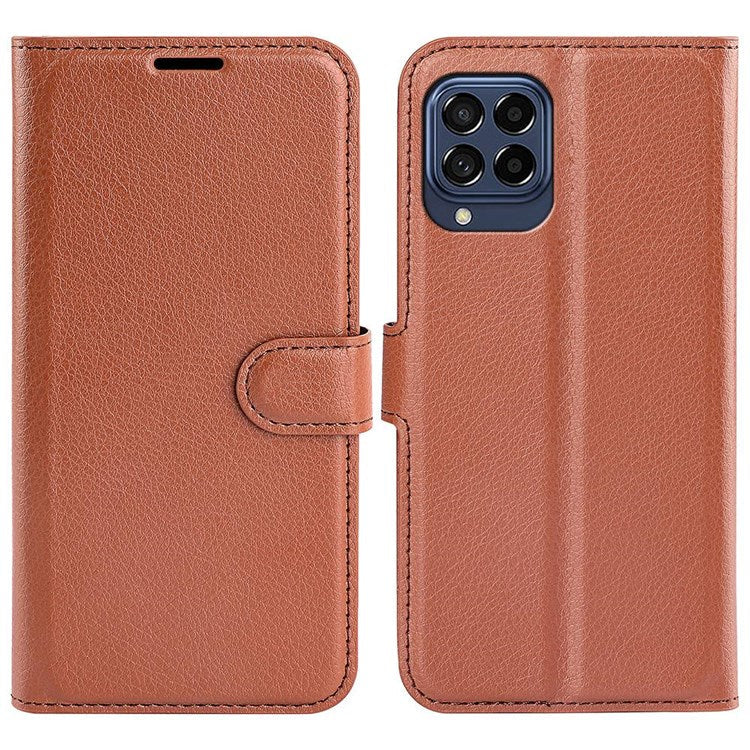 For Samsung Galaxy M33 5G (Global Version) Litchi Texture Leather Case Shockproof Stand Wallet Phone Protective Cover - Brown