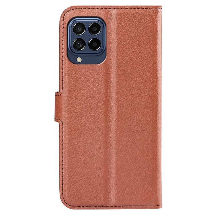 For Samsung Galaxy M33 5G (Global Version) Litchi Texture Leather Case Shockproof Stand Wallet Phone Protective Cover - Brown