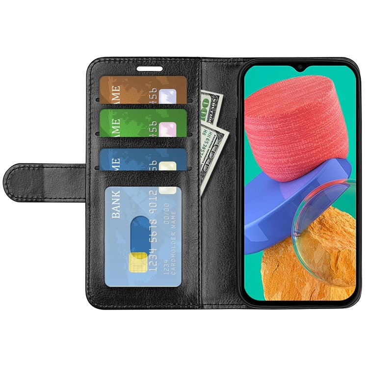 For Samsung Galaxy M33 5G (Global Version) Crazy Horse Texture Folio Flip Leather Phone Case Wallet Stand Cover - Black