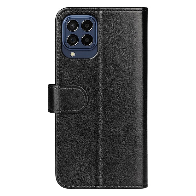 For Samsung Galaxy M33 5G (Global Version) Crazy Horse Texture Folio Flip Leather Phone Case Wallet Stand Cover - Black