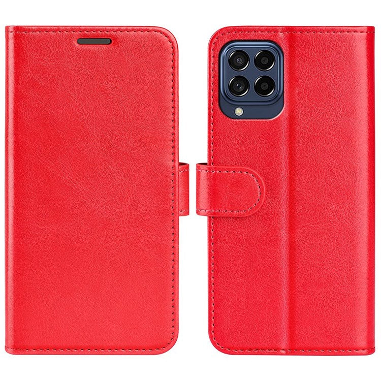 For Samsung Galaxy M33 5G (Global Version) Crazy Horse Texture Folio Flip Leather Phone Case Wallet Stand Cover - Red
