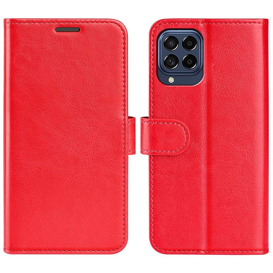 For Samsung Galaxy M33 5G (Global Version) Crazy Horse Texture Folio Flip Leather Phone Case Wallet Stand Cover - Red