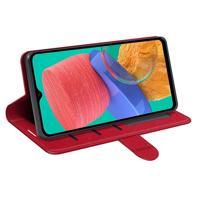 For Samsung Galaxy M33 5G (Global Version) Crazy Horse Texture Folio Flip Leather Phone Case Wallet Stand Cover - Red