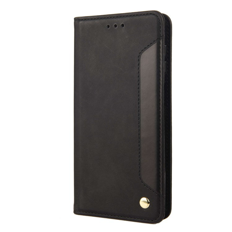 For Samsung Galaxy M53 5G Splicing PU Leather Skin-touch Feeling Case Stand Magnetic Absorption Full Protection Flip Folio Wallet Cover - Black